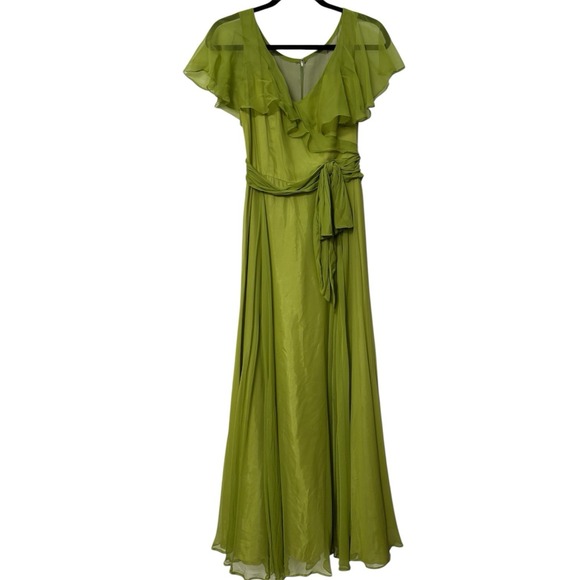 Dresses & Skirts - Vintage Green Ruffled Flowy Long Maxi Dress Flutter Fleece Sheer Chiffon Prom